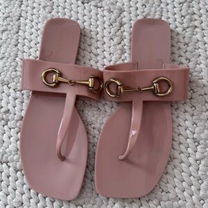 Jeffery Campbell Slide Nude Sandals with Gold Buckle